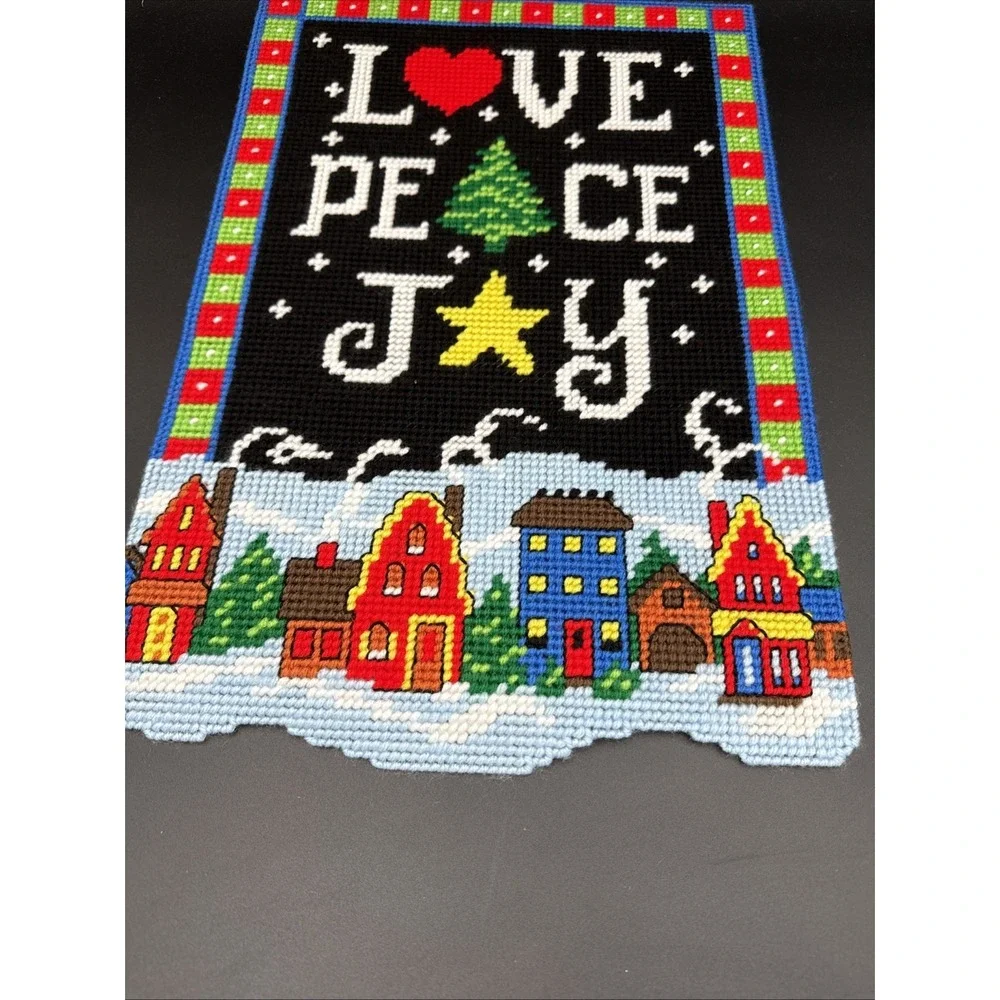 Plastic Canvas December Wall Decor Completed Christmas Love Joy 12 X 18